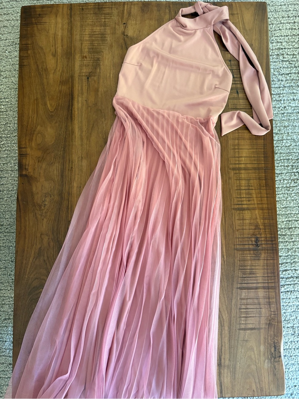 ASOS Dusty Pink Halter Pleated Mesh Maxi Dress